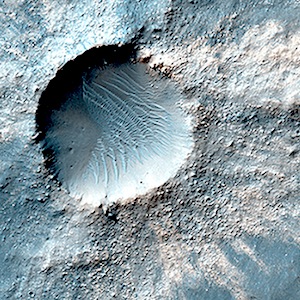 Mars crater with sedimentary debris on floor 