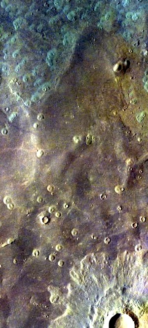 Pedestal craters in Acidalia false color (THEMIS_IOTD_20150305)