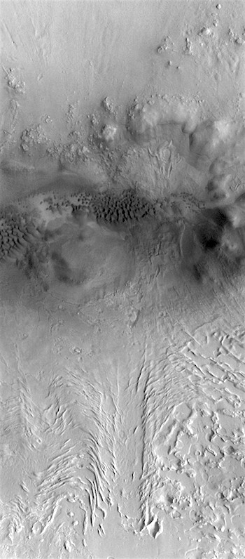 Dunes and ice flow in Terra Sabaea crater (THEMIS_IOTD_20180706)